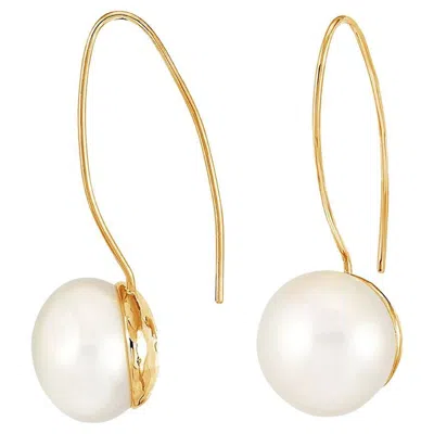 Pre-owned Dower & Hall Timeless 14mm Long White Pearl Earrings In Gold Vermeil