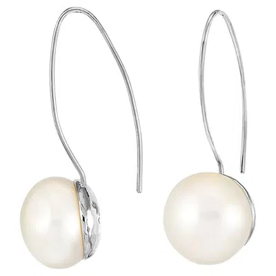 Pre-owned Dower & Hall Timeless 14mm Long White Pearl Earrings In Sterling Silver