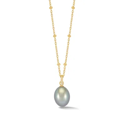 Dower & Hall Timeless Adjustable 10mm Oval Dove Grey Freshwater Pearl Pendant In Gray