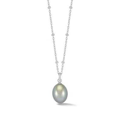Dower & Hall Timeless Adjustable 10mm Oval Dove Grey Freshwater Pearl Pendant In Silver