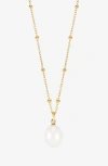 Dower & Hall Timeless Adjustable 8mm Oval White Pearl Pendant In Gold