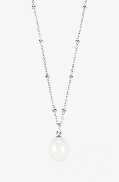 Dower & Hall Timeless Adjustable 8mm Oval White Pearl Pendant In Silver