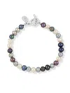 Dower & Hall Silver Mens Mixed Freshwater Pearl Bracelet In Blue