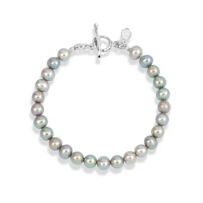 Dower & Hall Timeless Dove Grey Freshwater Pearl Bracelet In Metallic