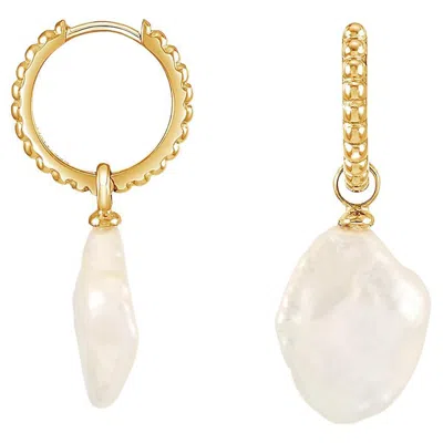 Pre-owned Dower & Hall Timeless Keshi Pearl Hoops In 18ct Gold Vermeil In Multi