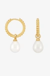 Dower & Hall Timeless Oval Pearl Charm Hoops In Gold