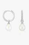 Dower & Hall Timeless Oval Pearl Charm Hoops In Metallic