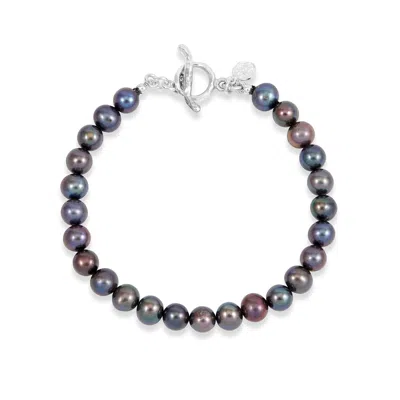 Dower & Hall Timeless Peacock Freshwater Pearl Bracelet In Multicolor,silver
