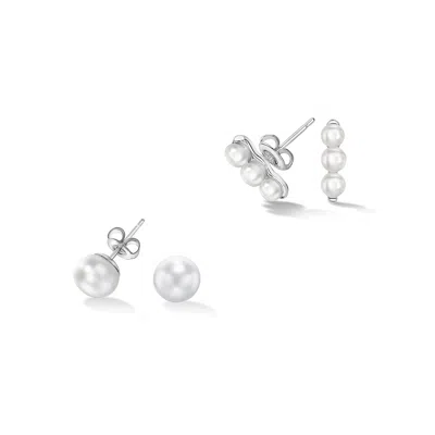 Dower & Hall Timeless Pearls Studs Set In Metallic