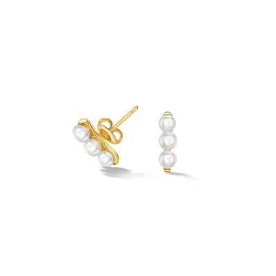 Dower & Hall Timeless Triple Pearl Bar Studs In White