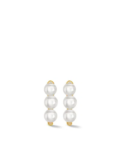 Dower & Hall Timeless Triple Pearl Bar Studs In 金色