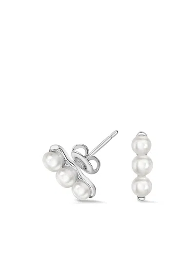 Dower & Hall Timeless Triple Pearl Bar Studs In 银色