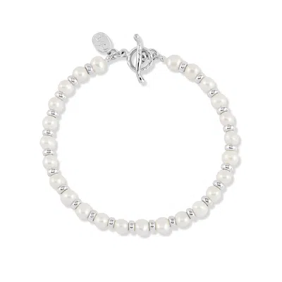 Dower & Hall Timeless White Pearl Halo Bracelet In Metallic