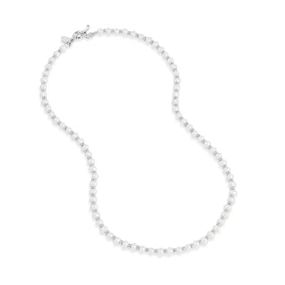 Dower & Hall Timeless White Pearl Halo Necklace In Metallic