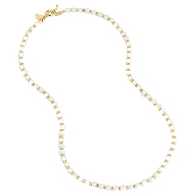Pre-owned Dower & Hall Timeless White Pearl Halo Necklace In 18ct Gold Vermeil