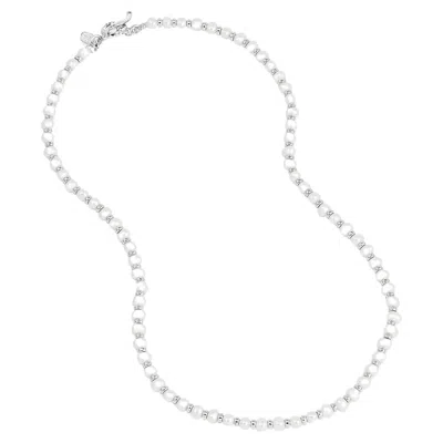 Pre-owned Dower & Hall Timeless White Pearl Halo Necklace In Sterling Silver