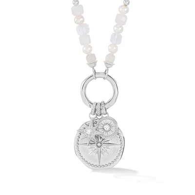 Dower & Hall 'true North' Beaded Narrative™ Talisman Charm Necklace In Silver