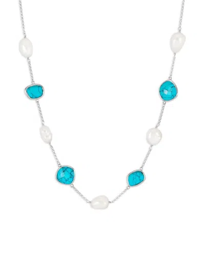 Dower & Hall Turquoise And Baroque Pearl Necklace In Blue
