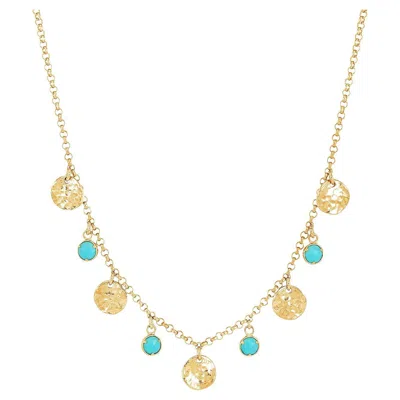 Pre-owned Dower & Hall Turquoise & Hammered Disc Collar Necklace In 18ct Gold Vermeil In Multi