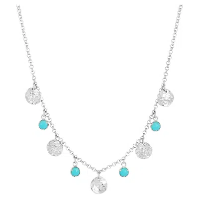 Pre-owned Dower & Hall Turquoise & Hammered Disc Collar Necklace In Sterling Silver In Multi