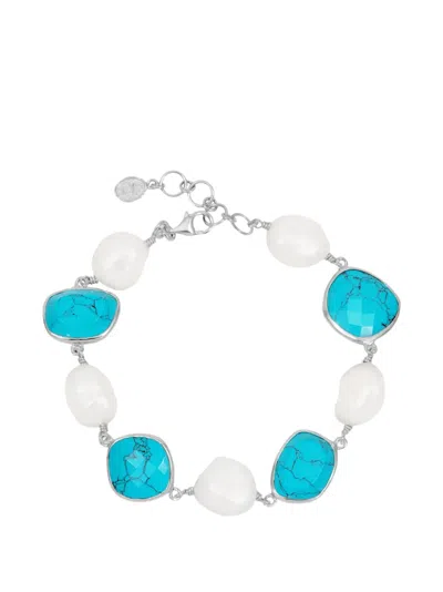 Dower & Hall Turquoise And Pearl Bracelet In Silver