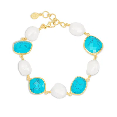 Dower & Hall Turquoise & Pearl Pebble Bracelet In Pattern