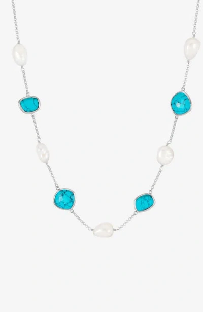 Dower & Hall Turquoise Gemstone & Baroque Pearl Pebble Necklace In Multi