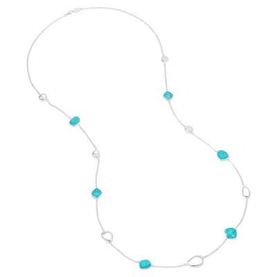 Pre-owned Dower & Hall Turquoise Gemstones & Pebbles Long Necklace In Sterling Silver In Multi