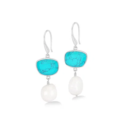 Dower & Hall Turquoise Pebble & Pearl Drop Earrings In Blue