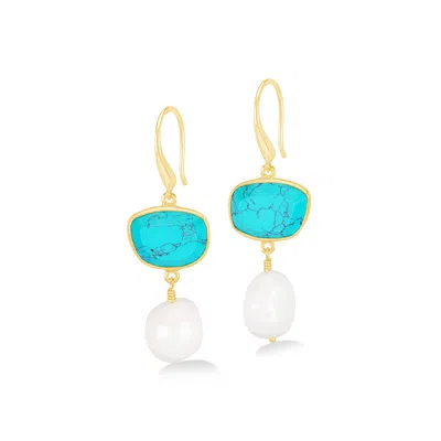 Dower & Hall Turquoise Pebble & Pearl Drop Earrings In Pattern