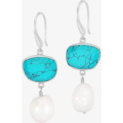 Dower & Hall Turquoise Pebble & Pearl Drop Earrings In Blue