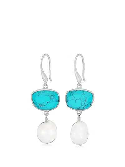 Dower & Hall Turquoise Pebble Pearl Drop Earrings In Blue