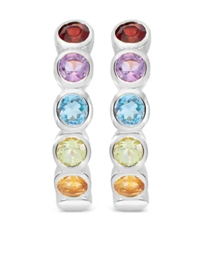 Dower & Hall Tutti Frutti Rainbow Gemstone Huggie Hoops Earings In Metallic
