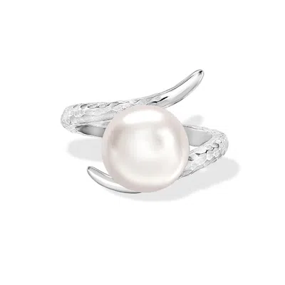 Dower & Hall Twisted White Freshwater Pearl Ring In Metallic