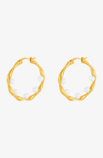 Dower & Hall Waterfall Baroque Pearl Hoops In Gold