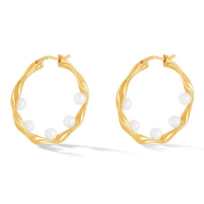 Pre-owned Dower & Hall Waterfall Baroque Pearl Hoops In Gold Vermeil In Multi