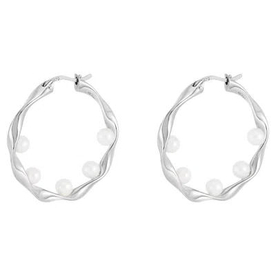Pre-owned Dower & Hall Waterfall Baroque Pearl Hoops In Sterling Silver In Multi