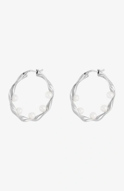 Dower & Hall Waterfall Baroque Pearl Hoops In Silver