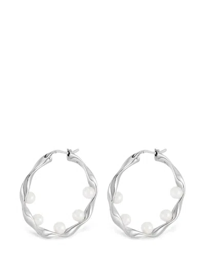 Dower & Hall Waterfall Baroque Pearl Hoops In Silver