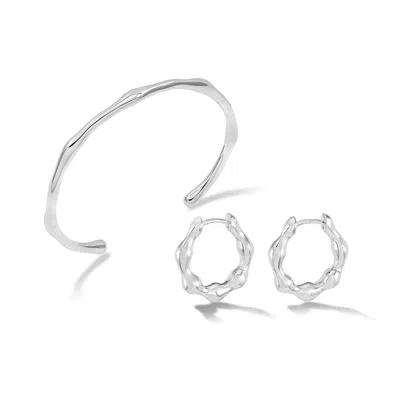 Dower & Hall Waterfall Hinged Huggie Hoops And Bangle Set In Metallic