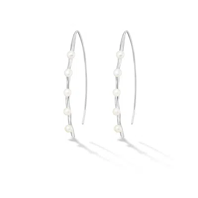 Dower & Hall Waterfall Long Pearl Droplet  Earrings In Silver