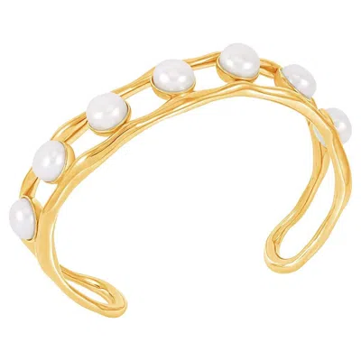 Pre-owned Dower & Hall Waterfall White Freshwater Pearl Chunky Bangle In Gold Vermeil