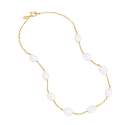 Dower & Hall White Baroque Pearl Chain Necklace In Gold
