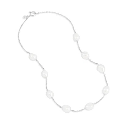 Dower & Hall White Baroque Pearl Chain Necklace In Metallic