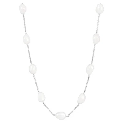 Pre-owned Dower & Hall White Baroque Pearl Chain Necklace In Sterling Silvet