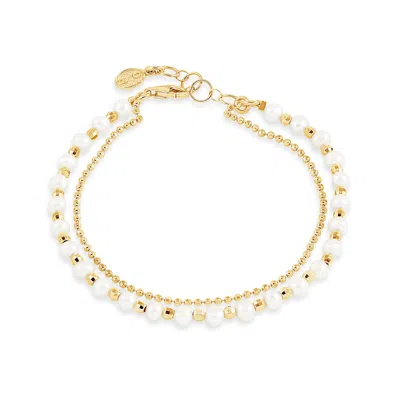 Dower & Hall White Freshwater Timeless Pearl Bracelet In Gold