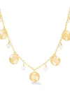 Dower & Hall White Pearl And Disc Collar Necklace In 金色