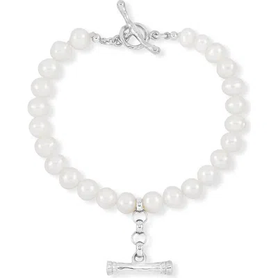 Dower & Hall White Pearl Nomad T-bar Bracelet In Sterling Silver
