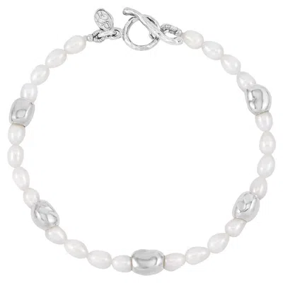 Pre-owned Dower & Hall White Pearl Ocean Pebble Bracelet In Sterling Silver