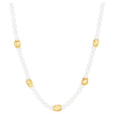 Pre-owned Dower & Hall White Pearl Ocean Pebble Necklace In Gold Vermeil